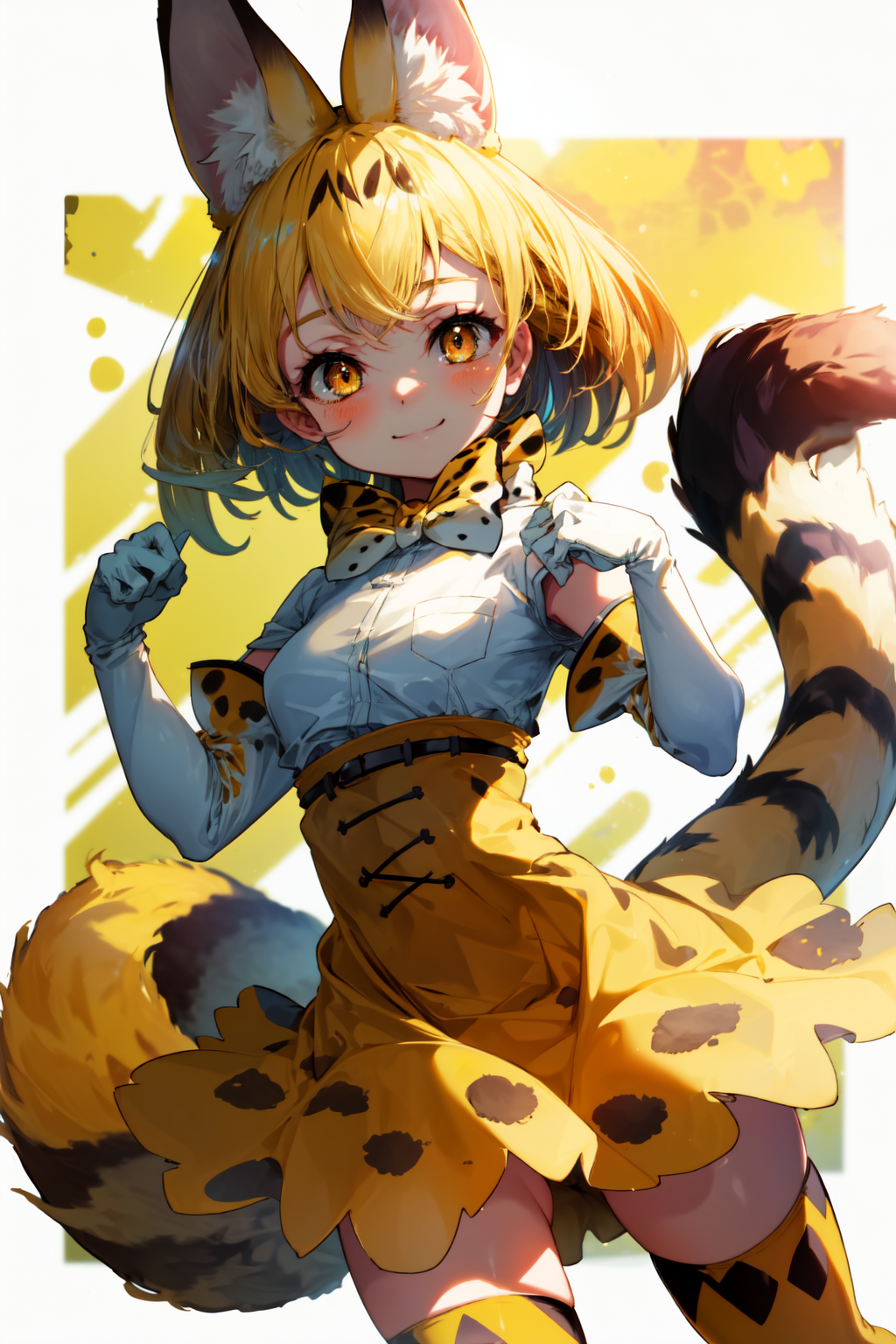 00686-3884947812-masterpiece,best quality,1girl,serval,blonde hair,orange eyes,cat ears,cat tail,kemono friends,high-waist skirt,white gloves,whi.png